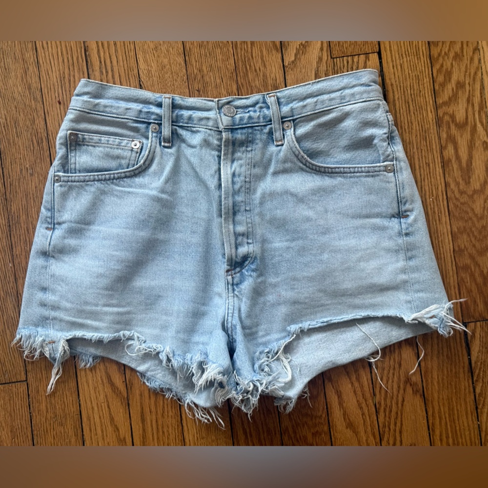 Agolde Light Wash Frayed Hem Jean Shorts - Size 27
